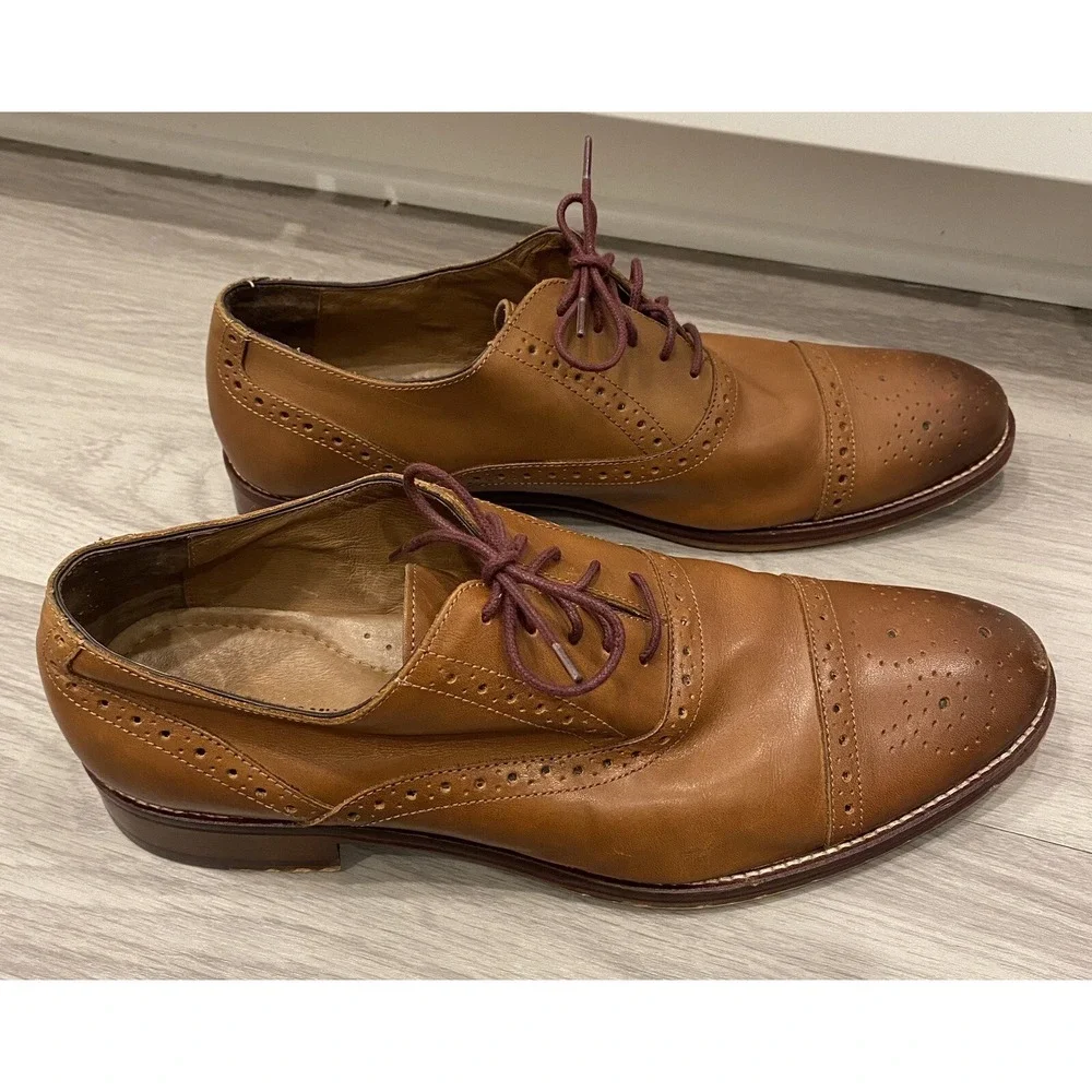 208682 PF50‎ CONARD MENS SHOES SIZE 11.5 M TAN LEATHER LACE UP JOHNSTON & MURPHY